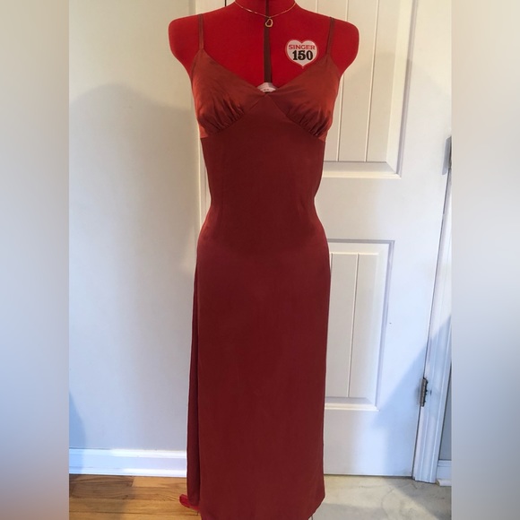 Vintage Dresses Satin Brick Red Full Length Maxi Slip Dress Poshmark